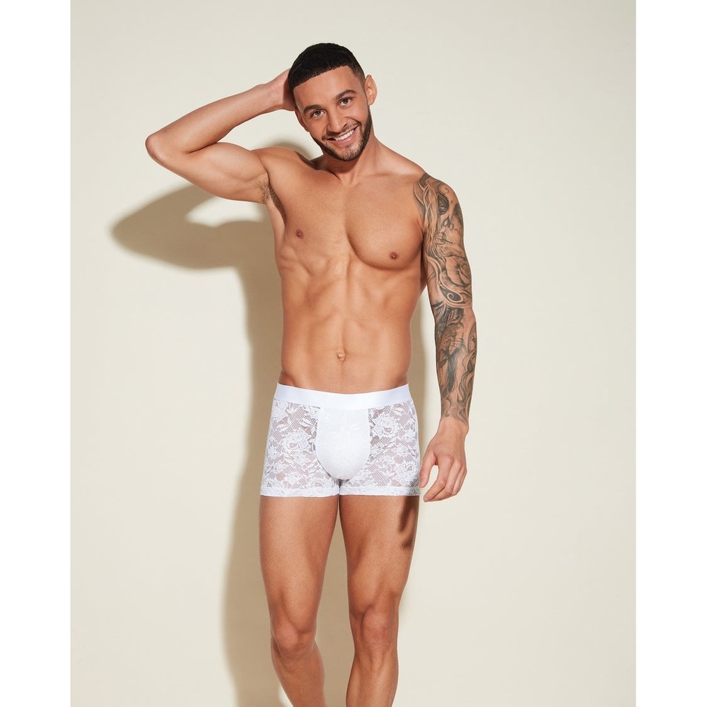 Cosabella Never Say Never Mens Lace Boxer Briefs White Floral Sheer Underwear XL